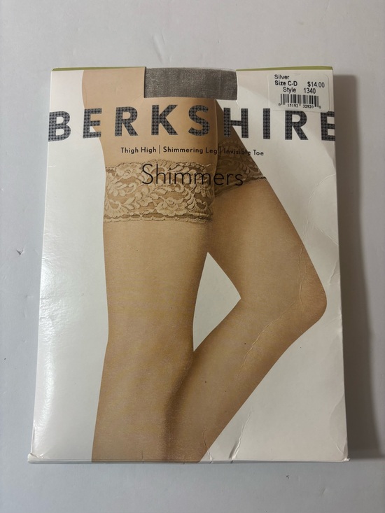Berkshire Accessories - Berkshire Shimmers Thigh Highs Shimmering Invisible Toe Lace Top Silver Size C-D
